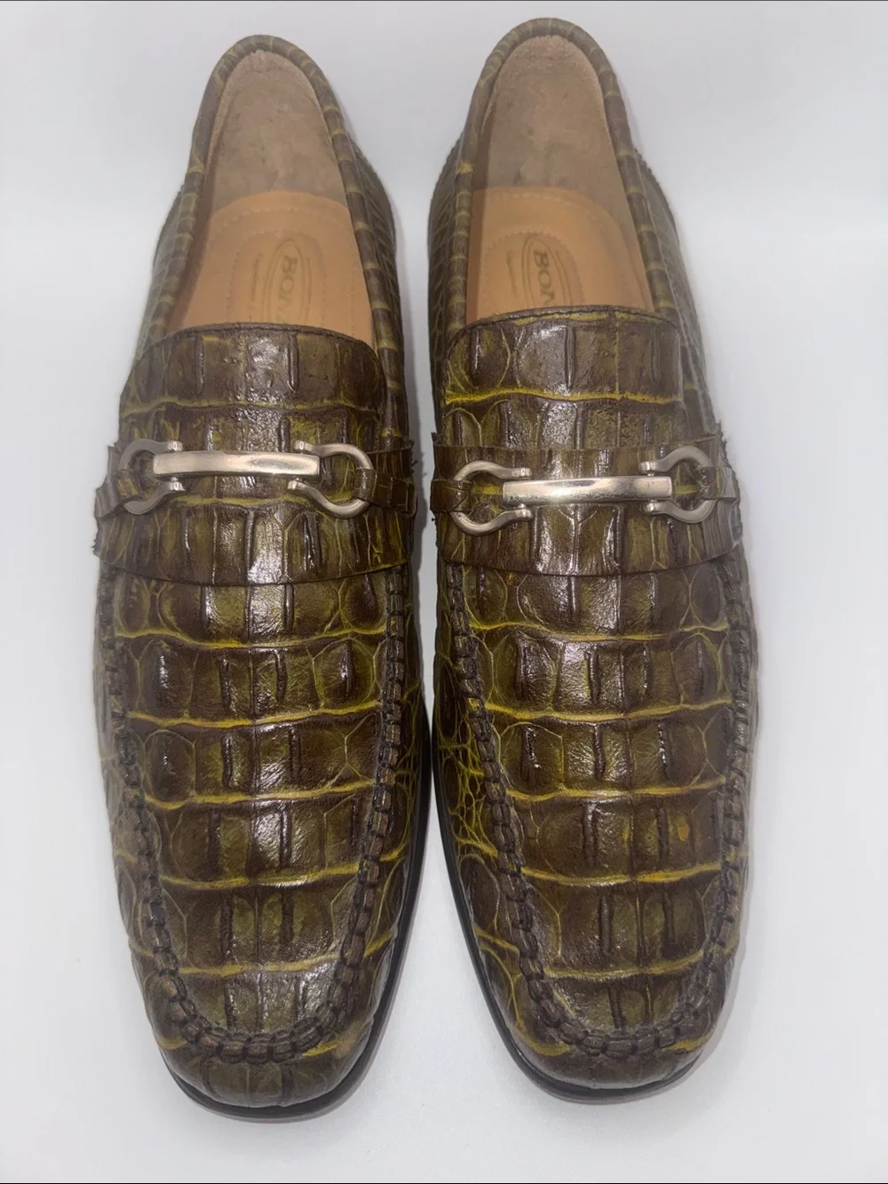Bond Veari Luxury Croc Embossed Leather Loafers Men’s 8.5 Green